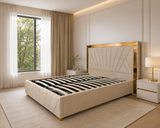 Letto Matrimoniale Contenitore 160x200 in Velluto Beige e Piedini Oro - Imperial