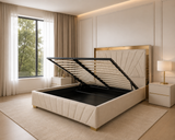 Letto Matrimoniale Contenitore 160x200 in Velluto Beige e Piedini Oro - Imperial