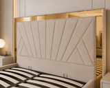 Letto Matrimoniale Contenitore 160x200 in Velluto Beige e Piedini Oro - Imperial