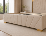 Letto Matrimoniale Contenitore 160x200 in Velluto Beige e Piedini Oro - Imperial