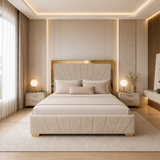 Letto Matrimoniale Contenitore 160x200 in Velluto Beige e Piedini Oro - Imperial