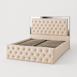 Letto Matrimoniale Contenitore 160x200 in Velluto Beige Chiaro con Swarovski - Nexo