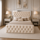 Letto Matrimoniale Contenitore 160x200 in Velluto Beige Chiaro con Swarovski - Nexo