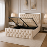 Letto Matrimoniale Contenitore 160x200 in Velluto Beige Chiaro con Swarovski - Nexo
