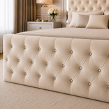 Letto Matrimoniale Contenitore 160x200 in Velluto Beige Chiaro con Swarovski - Nexo