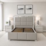 Letto Matrimoniale Contenitore 160x200 in Velluto Grigio e Piedini Argento - Cubo Luxury