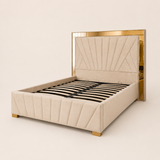 Letto Matrimoniale Contenitore 160x200 in Velluto Beige e Piedini Oro - Imperial