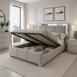 Letto Matrimoniale Contenitore 160x200 in Velluto Grigio e Piedini Argento - Cubo Luxury