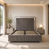 Letto Matrimoniale Contenitore 160x200 in Velluto Grigio e Piedini Argento - Imperial