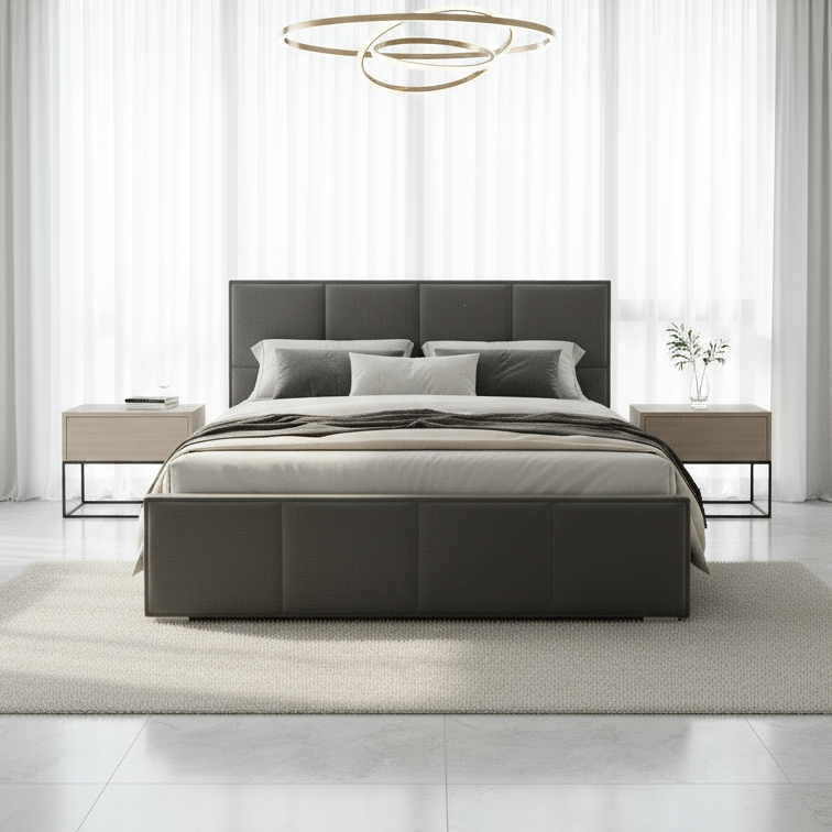 Letto Matrimoniale Contenitore 160x200 in Velluto Grigio e Piedini argento - Cubo