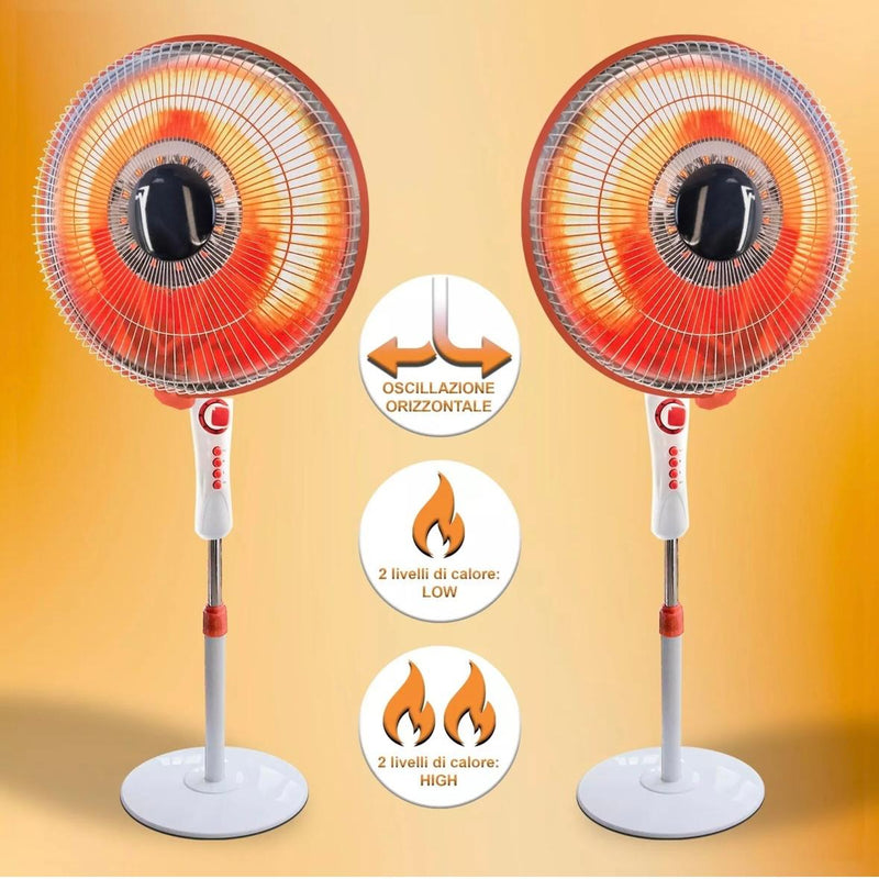 Stufa al Carbonio a Piantana 950W - Oscillante con Rotazione a 90° - Potenza Regolabile - Riscaldamento Potente, Calore Rapido e Sostenibile