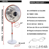 Stufa al Carbonio a Piantana 950W - Oscillante con Rotazione a 90° - Potenza Regolabile - Riscaldamento Potente, Calore Rapido e Sostenibile