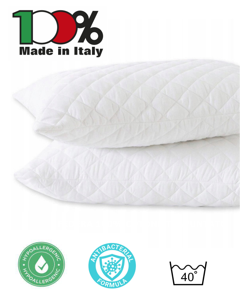 Coppia Cuscini Letto 70x40 in Cotone 100% Aloe Vera, Antiacaro e Anallergici Altezza 15 - Made in Italy