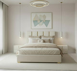 Letto Matrimoniale 160x200 in Velluto Beige con Dettagli Oro - Mira