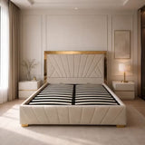 Letto Matrimoniale Contenitore 160x200 in Velluto Beige e Piedini Oro - Imperial